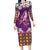 Hawaiian Plumeria and Humpback Whales Family Matching Long Sleeve Bodycon Dress and Hawaiian Shirt Polynerian Art Tattoo-Mauve Color