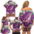Hawaiian Plumeria and Humpback Whales Family Matching Off Shoulder Short Dress and Hawaiian Shirt Polynerian Art Tattoo-Mauve Color