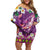 Hawaiian Plumeria and Humpback Whales Family Matching Off Shoulder Short Dress and Hawaiian Shirt Polynerian Art Tattoo-Mauve Color