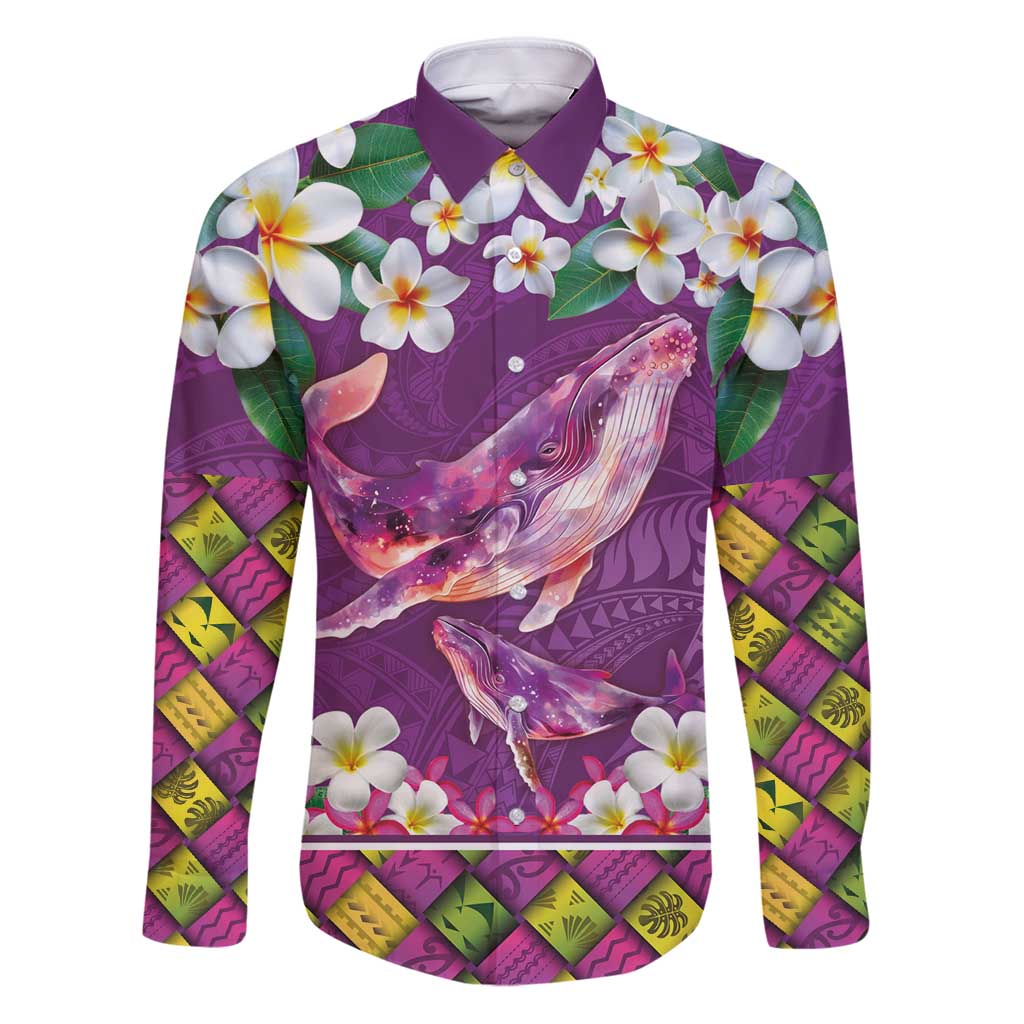 Hawaiian Plumeria and Humpback Whales Family Matching Puletasi and Hawaiian Shirt Polynerian Art Tattoo-Mauve Color