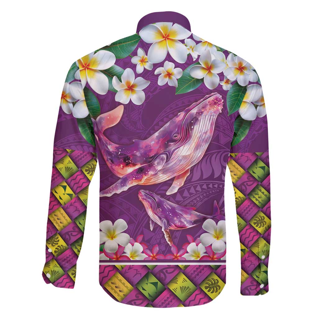 Hawaiian Plumeria and Humpback Whales Family Matching Puletasi and Hawaiian Shirt Polynerian Art Tattoo-Mauve Color