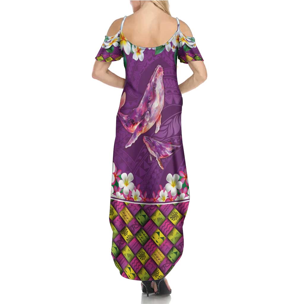 Hawaiian Plumeria and Humpback Whales Family Matching Summer Maxi Dress and Hawaiian Shirt Polynerian Art Tattoo-Mauve Color