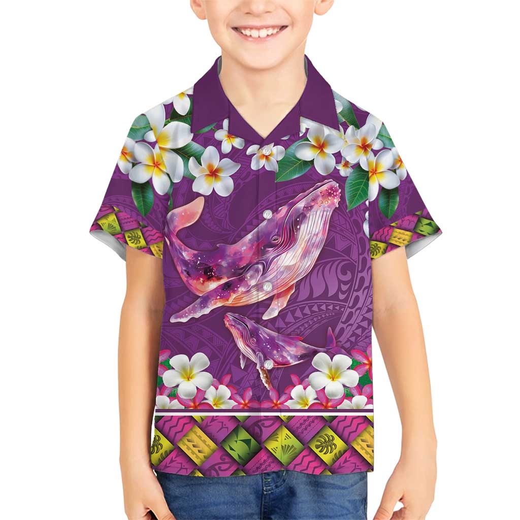 Hawaiian Plumeria and Humpback Whales Family Matching Summer Maxi Dress and Hawaiian Shirt Polynerian Art Tattoo-Mauve Color