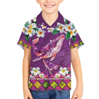 Hawaiian Plumeria and Humpback Whales Family Matching Summer Maxi Dress and Hawaiian Shirt Polynerian Art Tattoo-Mauve Color