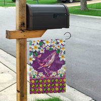 Hawaiian Plumeria and Humpback Whales Garden Flag Polynerian Art Tattoo-Mauve Color