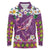Hawaiian Plumeria and Humpback Whales Long Sleeve Polo Shirt Polynerian Art Tattoo-Mauve Color