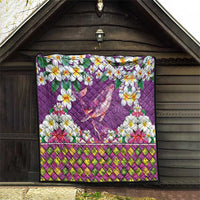 Hawaiian Plumeria and Humpback Whales Quilt Polynerian Art Tattoo-Mauve Color