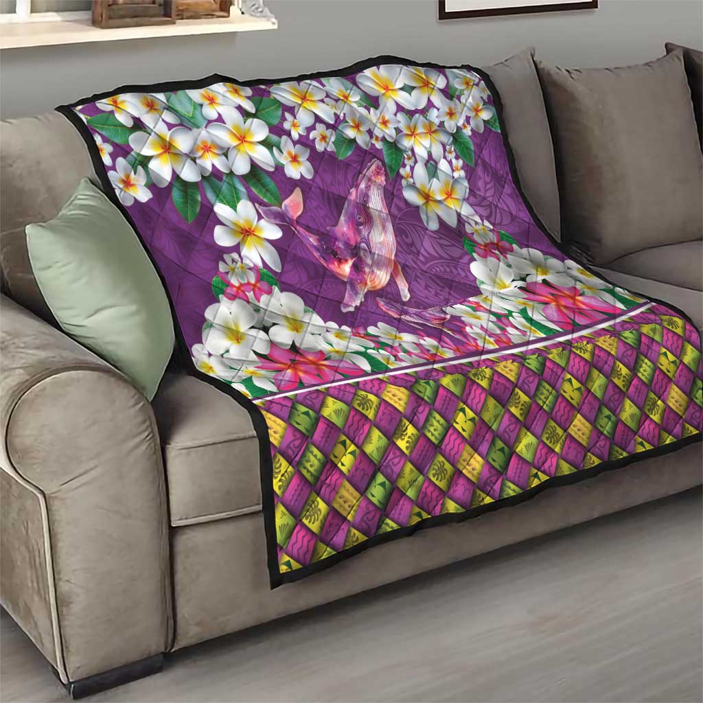 Hawaiian Plumeria and Humpback Whales Quilt Polynerian Art Tattoo-Mauve Color
