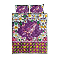 Hawaiian Plumeria and Humpback Whales Quilt Bed Set Polynerian Art Tattoo-Mauve Color