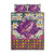 Hawaiian Plumeria and Humpback Whales Quilt Bed Set Polynerian Art Tattoo-Mauve Color