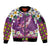 Hawaiian Plumeria and Humpback Whales Sleeve Zip Bomber Jacket Polynerian Art Tattoo-Mauve Color