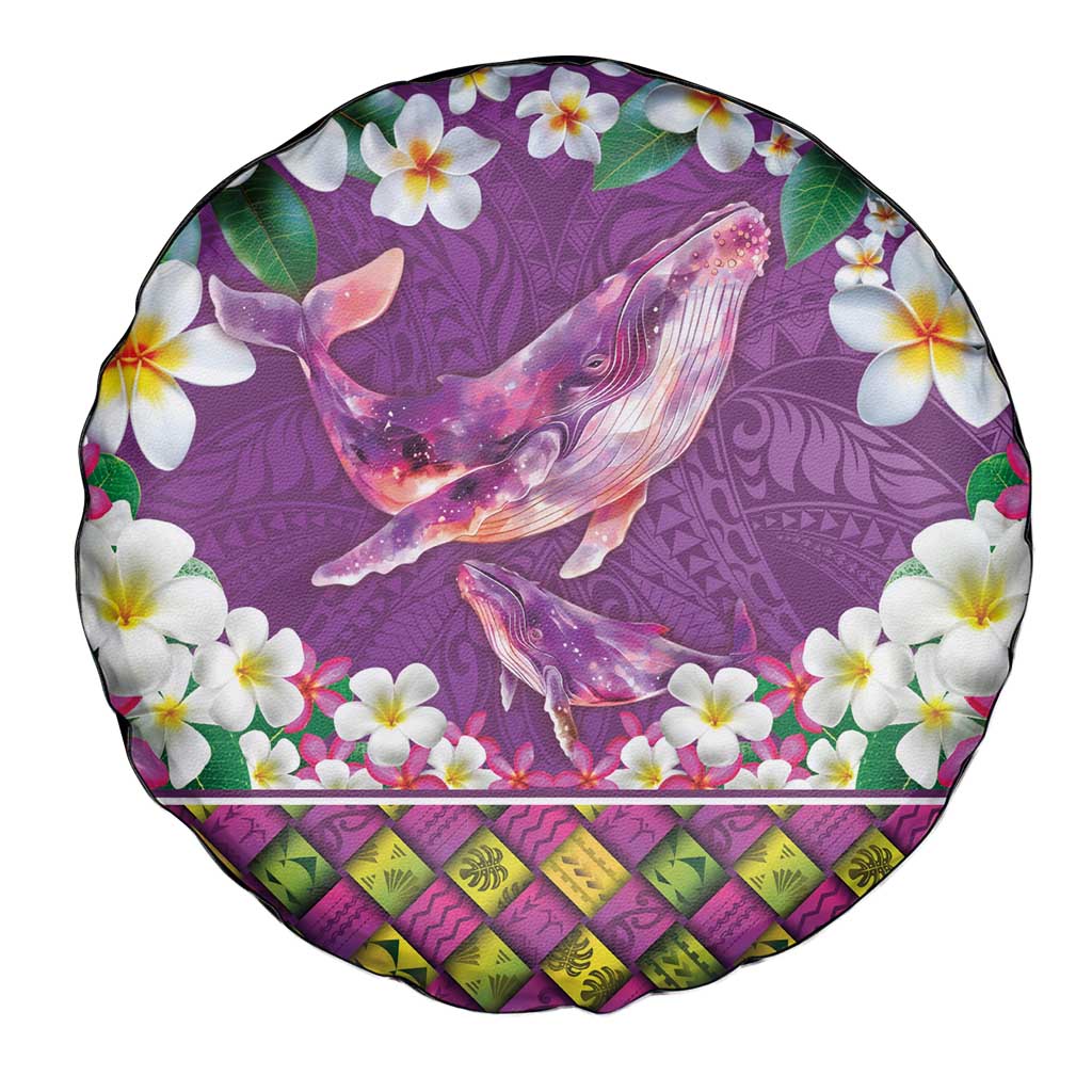 Hawaiian Plumeria and Humpback Whales Spare Tire Cover Polynerian Art Tattoo-Mauve Color