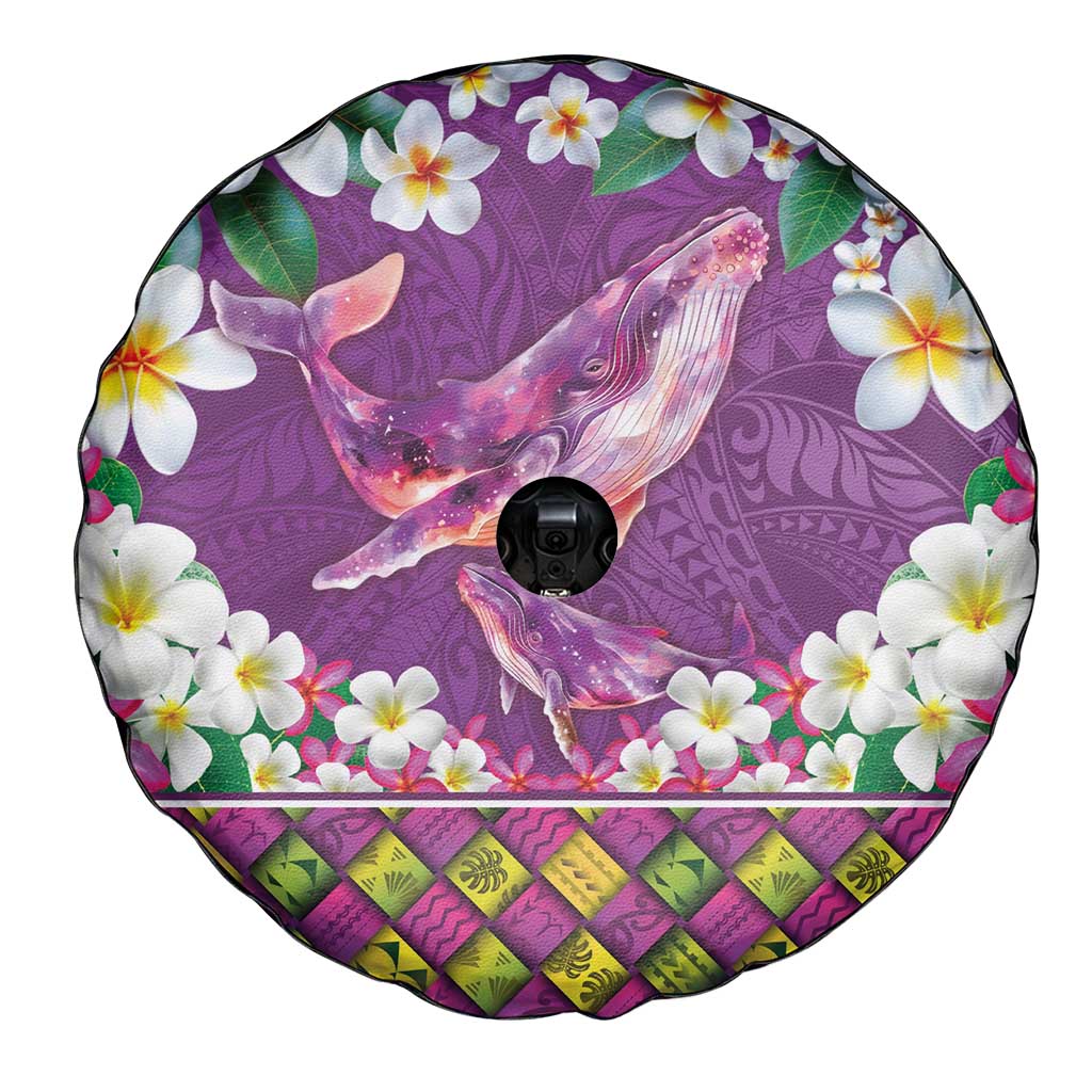 Hawaiian Plumeria and Humpback Whales Spare Tire Cover Polynerian Art Tattoo-Mauve Color