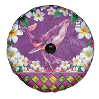 Hawaiian Plumeria and Humpback Whales Spare Tire Cover Polynerian Art Tattoo-Mauve Color