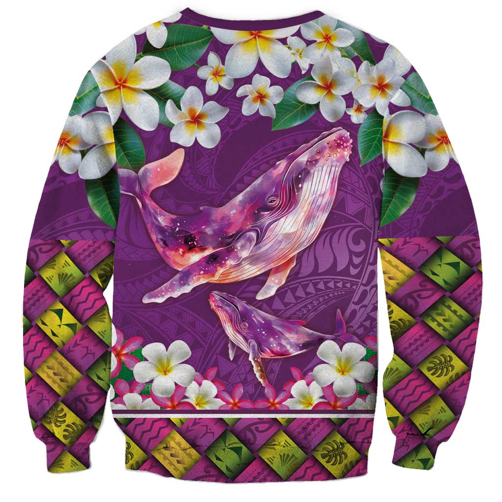 Hawaiian Plumeria and Humpback Whales Sweatshirt Polynerian Art Tattoo-Mauve Color LT03 - Polynesian Pride