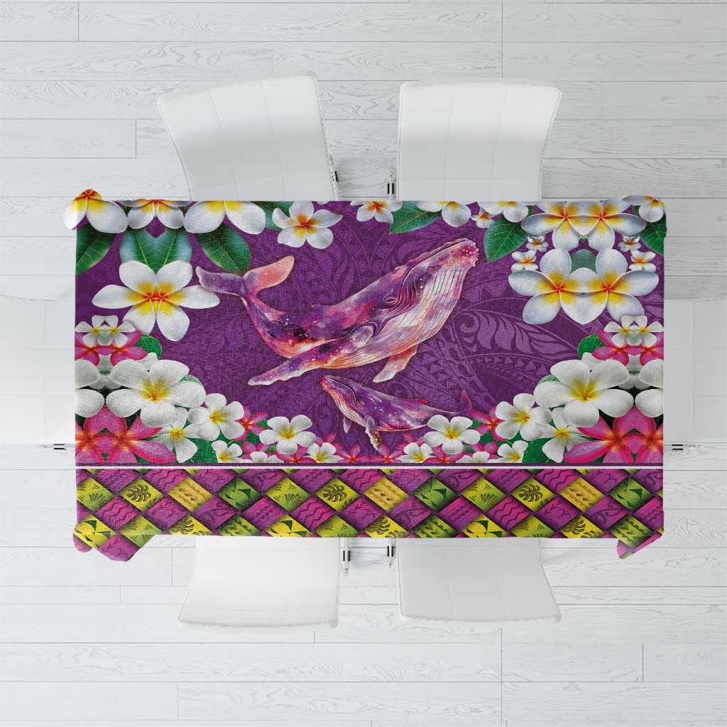 Hawaiian Plumeria and Humpback Whales Tablecloth Polynerian Art Tattoo-Mauve Color
