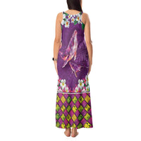 Hawaiian Plumeria and Humpback Whales Tank Maxi Dress Polynerian Art Tattoo-Mauve Color