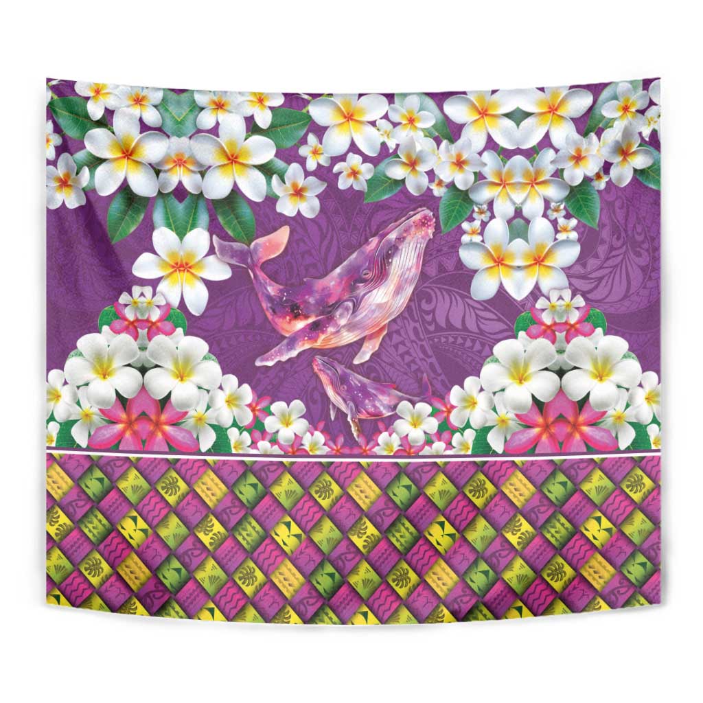 Hawaiian Plumeria and Humpback Whales Tapestry Polynerian Art Tattoo-Mauve Color
