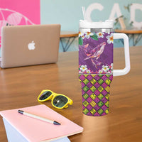 Hawaiian Plumeria and Humpback Whales Tumbler With Handle Polynerian Art Tattoo-Mauve Color