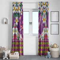 Hawaiian Plumeria and Humpback Whales Window Curtain Polynerian Art Tattoo-Mauve Color