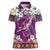 Hawaiian Plumeria and Humpback Whales Women Polo Shirt Polynerian Art Tattoo-Mauve Color