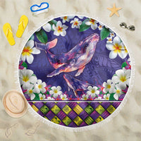 Hawaiian Plumeria and Humpback Whales Beach Blanket Polynerian Art Tattoo-Navy Color