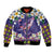 Hawaiian Plumeria and Humpback Whales Bomber Jacket Polynerian Art Tattoo-Navy Color