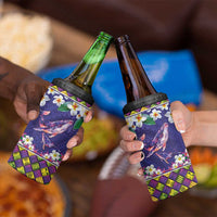 Hawaiian Plumeria and Humpback Whales 4 in 1 Can Cooler Tumbler Polynerian Art Tattoo-Navy Color