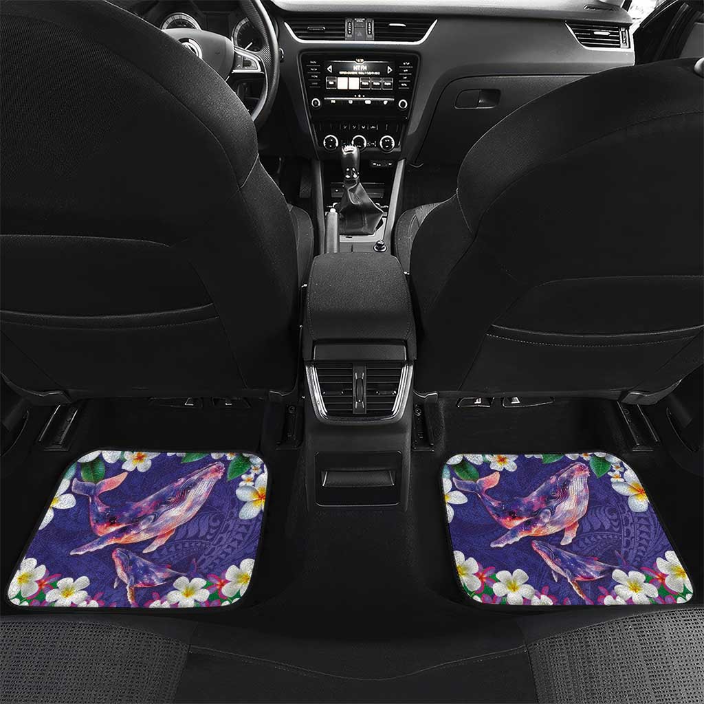 Hawaiian Plumeria and Humpback Whales Car Mats Polynerian Art Tattoo-Navy Color