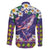 Hawaiian Plumeria and Humpback Whales Family Matching Long Sleeve Bodycon Dress and Hawaiian Shirt Polynerian Art Tattoo-Navy Color