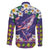 Hawaiian Plumeria and Humpback Whales Family Matching Off The Shoulder Long Sleeve Dress and Hawaiian Shirt Polynerian Art Tattoo-Navy Color