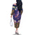 Hawaiian Plumeria and Humpback Whales Family Matching Off The Shoulder Long Sleeve Dress and Hawaiian Shirt Polynerian Art Tattoo-Navy Color