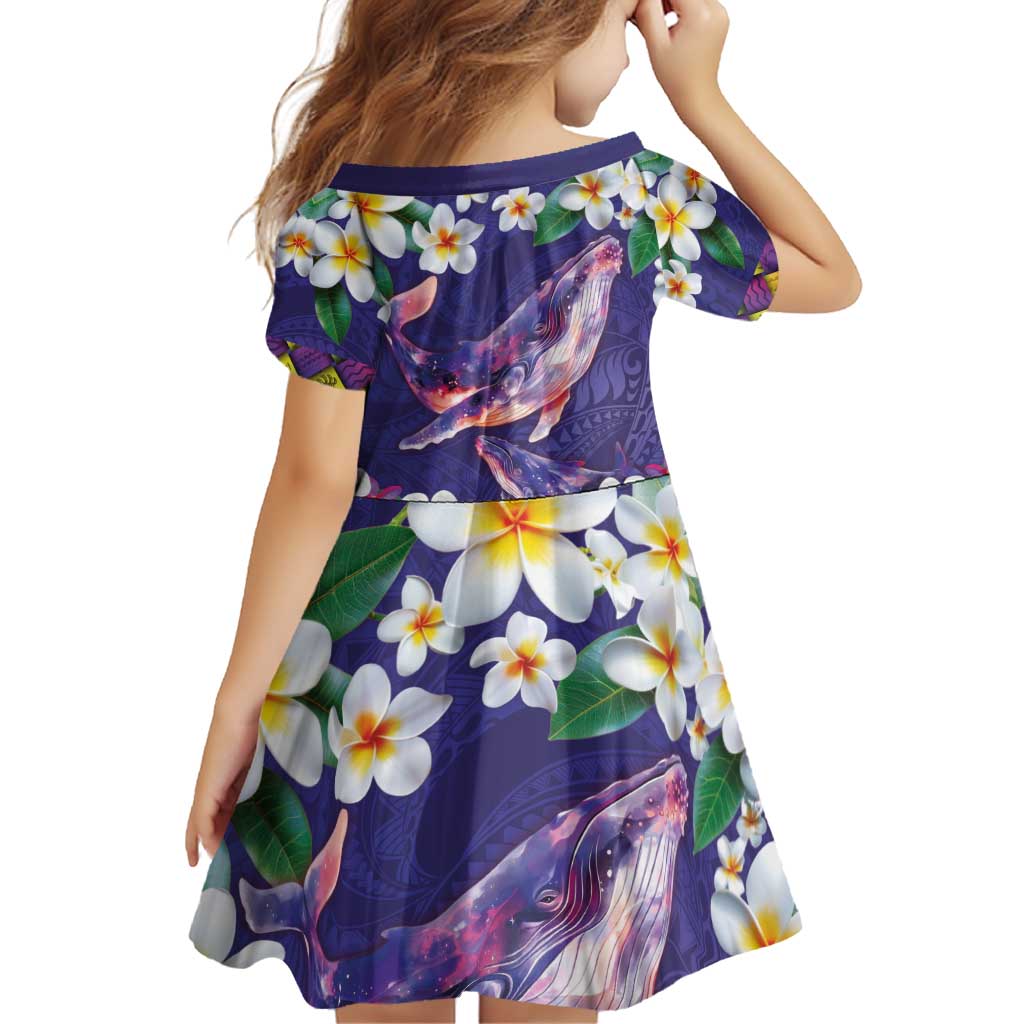 Hawaiian Plumeria and Humpback Whales Family Matching Off Shoulder Short Dress and Hawaiian Shirt Polynerian Art Tattoo-Navy Color