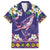 Hawaiian Plumeria and Humpback Whales Family Matching Short Sleeve Bodycon Dress and Hawaiian Shirt Polynerian Art Tattoo-Navy Color