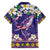 Hawaiian Plumeria and Humpback Whales Family Matching Short Sleeve Bodycon Dress and Hawaiian Shirt Polynerian Art Tattoo-Navy Color