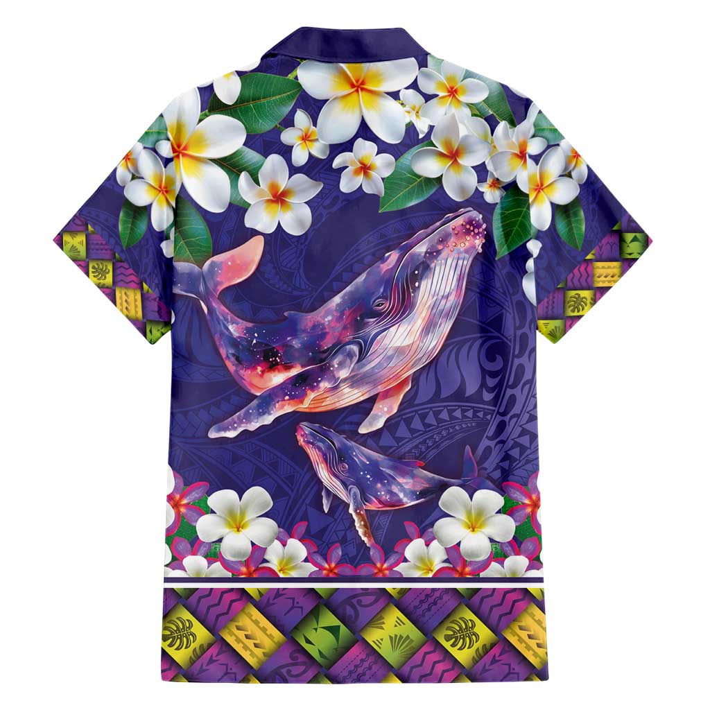 Hawaiian Plumeria and Humpback Whales Hawaiian Shirt Polynerian Art Tattoo-Navy Color