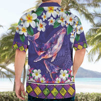Hawaiian Plumeria and Humpback Whales Hawaiian Shirt Polynerian Art Tattoo-Navy Color
