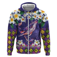 Hawaiian Plumeria and Humpback Whales Hoodie Polynerian Art Tattoo-Navy Color