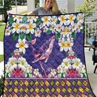 Hawaiian Plumeria and Humpback Whales Quilt Polynerian Art Tattoo-Navy Color