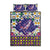 Hawaiian Plumeria and Humpback Whales Quilt Bed Set Polynerian Art Tattoo-Navy Color