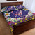 Hawaiian Plumeria and Humpback Whales Quilt Bed Set Polynerian Art Tattoo-Navy Color
