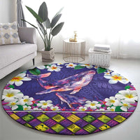 Hawaiian Plumeria and Humpback Whales Round Carpet Polynerian Art Tattoo-Navy Color LT03 - Polynesian Pride