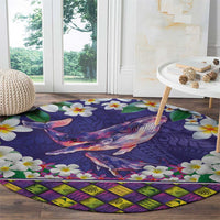 Hawaiian Plumeria and Humpback Whales Round Carpet Polynerian Art Tattoo-Navy Color LT03 - Polynesian Pride