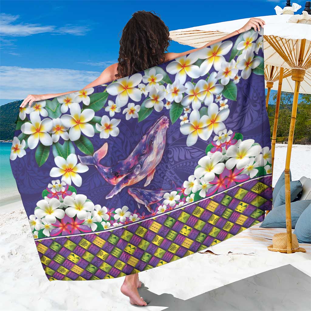Hawaiian Plumeria and Humpback Whales Sarong Polynerian Art Tattoo-Navy Color LT03 One Size 44 x 66 inches Navy - Polynesian Pride