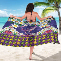 Hawaiian Plumeria and Humpback Whales Sarong Polynerian Art Tattoo-Navy Color