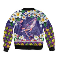 Hawaiian Plumeria and Humpback Whales Sleeve Zip Bomber Jacket Polynerian Art Tattoo-Navy Color LT03 - Polynesian Pride