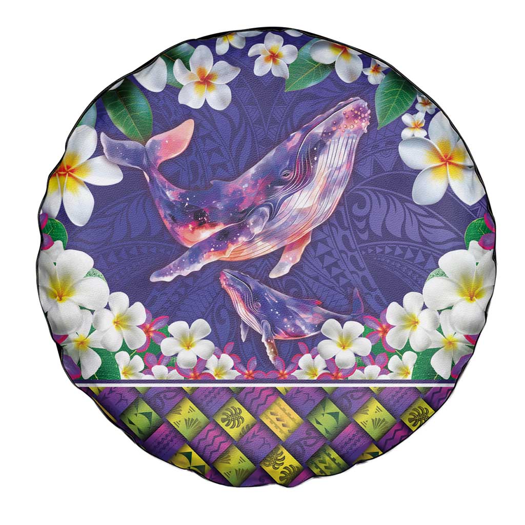 Hawaiian Plumeria and Humpback Whales Spare Tire Cover Polynerian Art Tattoo-Navy Color