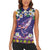 Hawaiian Plumeria and Humpback Whales Women Sleeveless Polo Shirt Polynerian Art Tattoo-Navy Color