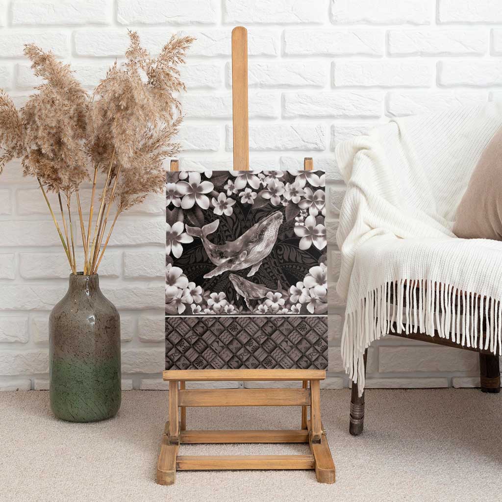 Hawaiian Plumeria and Humpback Whales Canvas Wall Art Polynerian Art Tattoo-Grayscale Mode LT03 - Polynesian Pride