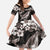 Hawaiian Plumeria and Humpback Whales Family Matching Long Sleeve Bodycon Dress and Hawaiian Shirt Polynerian Art Tattoo-Grayscale Mode